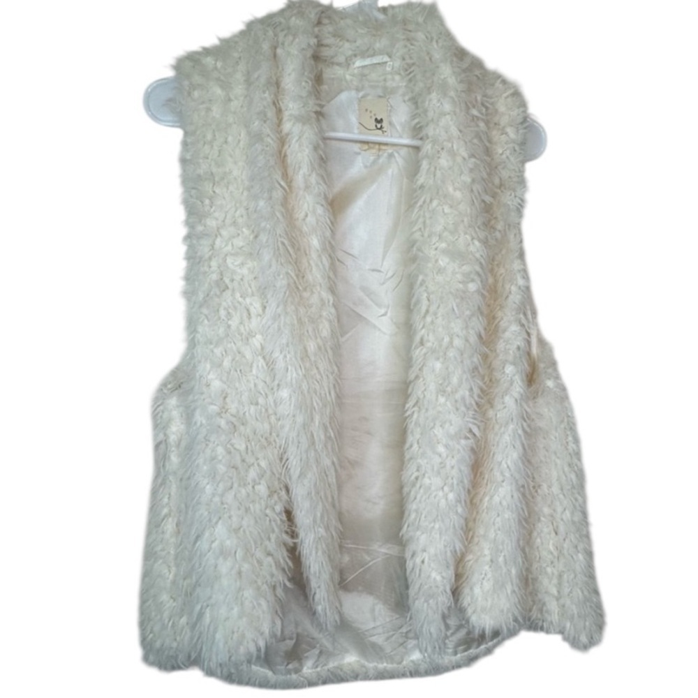 Pink Owl Faux Fur Swing Vest Ivory Size L